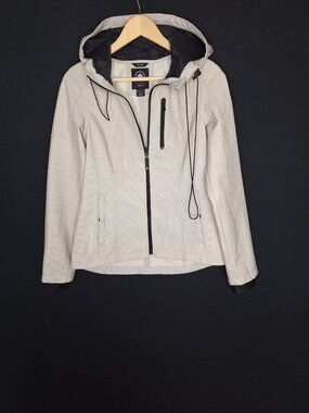 💙 Halifax Traders White Black Hooded Softshell Jacket Size S Full Zip Outdoors